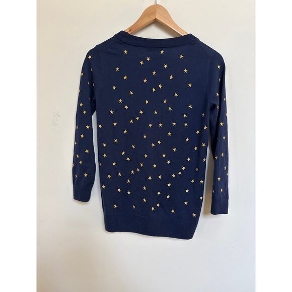 J.Crew Navy Gold Embroidered Star Merino Wool Crew Neck Sweater XS Celestial - Picture 4 of 4